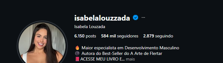 Perfil de Isabela Louzada no Instagram com 584 mil seguidores